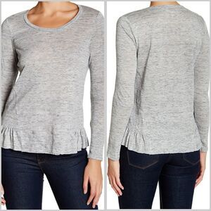 REBECCA TAYLOR linen top heathered gray long sleeve jersey ruffle‎ shirt XS